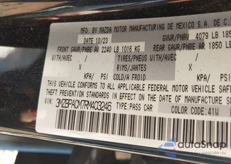 2024 Mazda Mazda3 2.5 S Preferred из США, поврежденный, VIN 3MZBPACM7RM403246